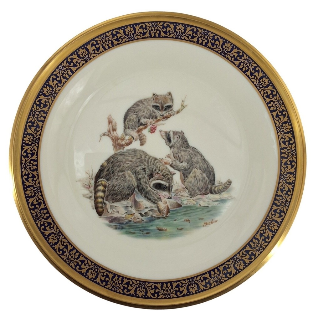 Vintage‎ 1973 Lenox Boehm Woodland Wildlife Raccoons Collector Plate Gold Rim